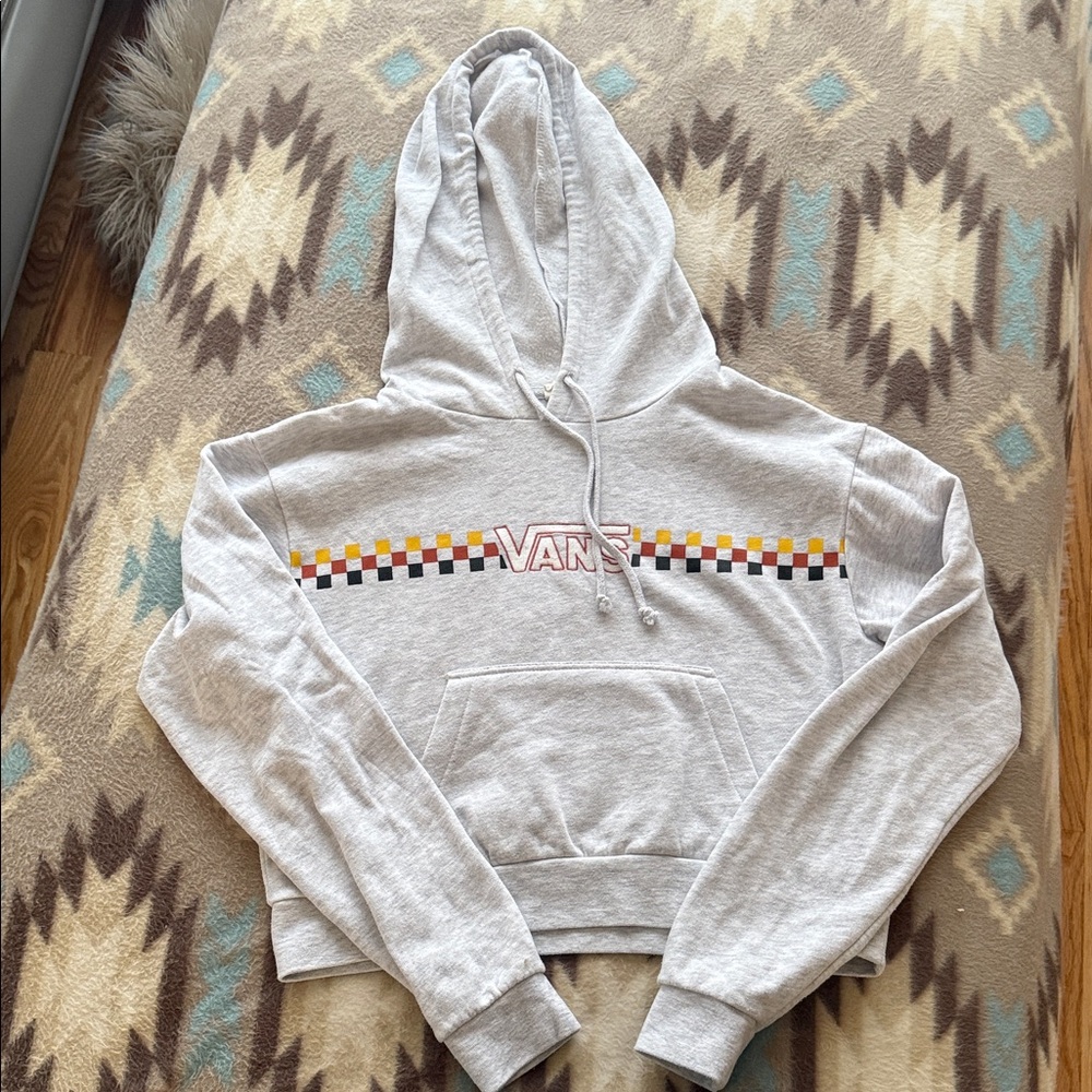 Vans Light Gray Women's Cropped Hoodie with Checkered Design